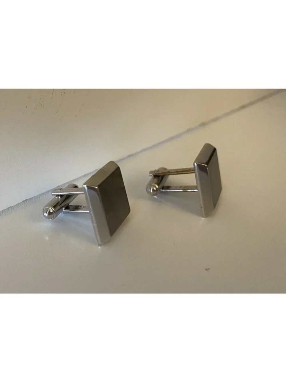 Hickok Square MCM Cuff Links Brushed Silver Tone Vtg  Plain Simple Minimalist